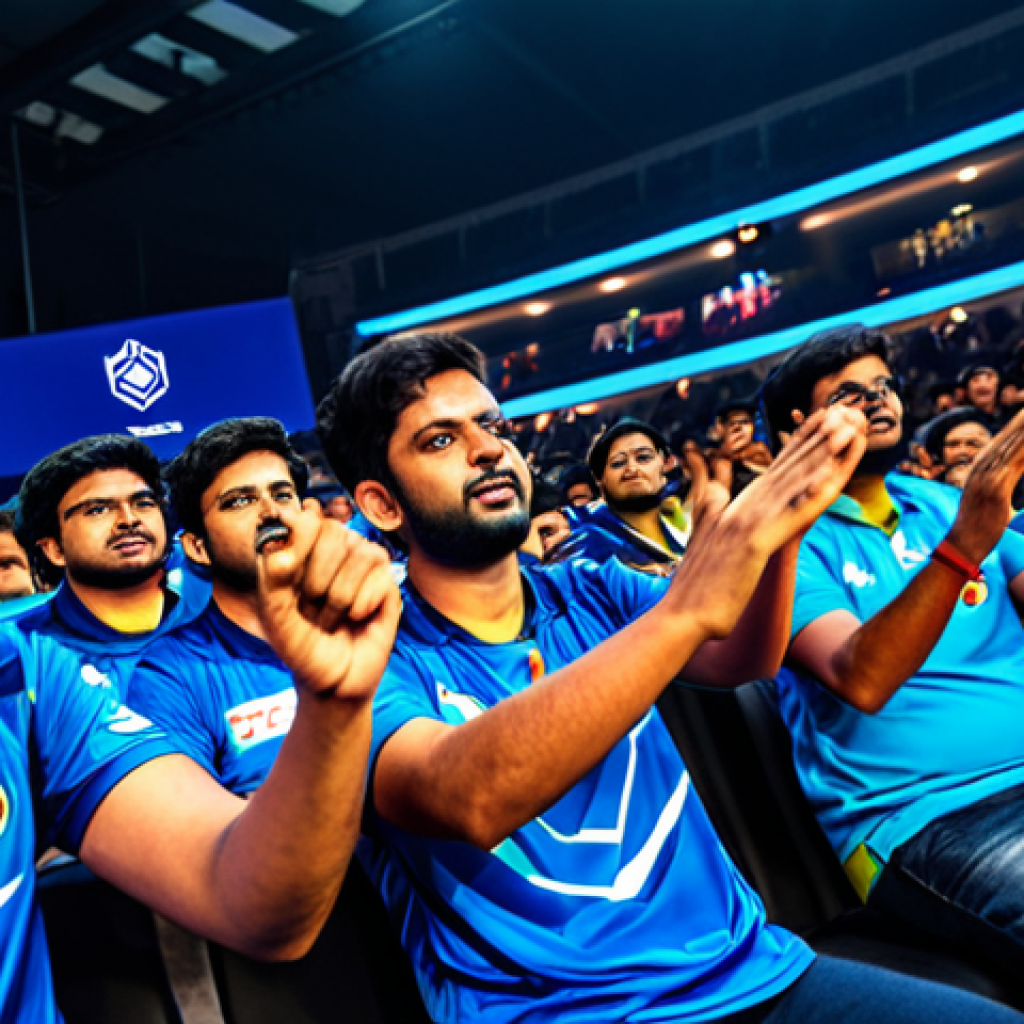 **

"A vibrant Valorant esports tournament in India, packed stadium with cheering fans, two professional Valorant teams facing each other on stage, focused intense expressions, fully clothed in team jerseys, dynamic lighting, professional esports photography, safe for work, appropriate content, fully clothed, professional, perfect anatomy, correct proportions, well-formed hands, proper finger count, natural body proportions."

**