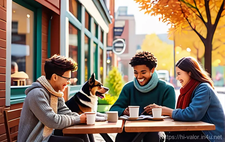 발로란트 모바일 출시 가능성 - **Prompt 1: Cozy Autumn Afternoon at a Cafe**
A group of diverse young adults, casually dressed ...