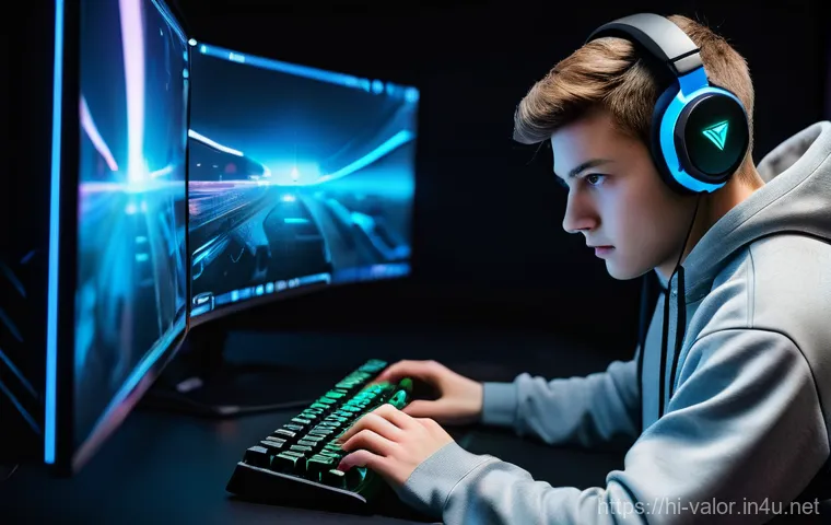 발로란트 에임 트레이너 추천 - **Focused Aim Training Session**
A young, determined gamer, wearing a comfortable, casual hoodie...